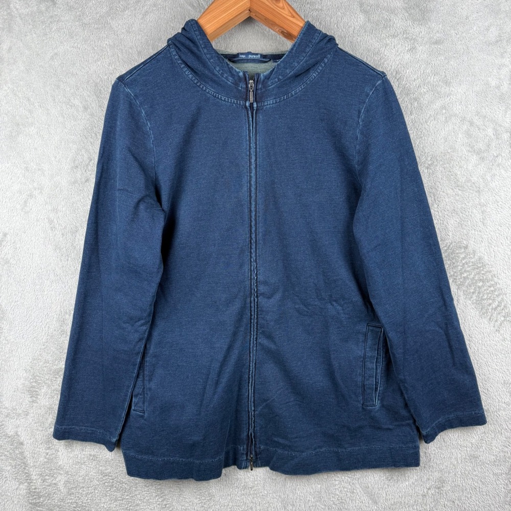 Pure Jill Indigo Full Zip Hoodie Womens M Blue Chambray Knit Casual Cotton Basic
